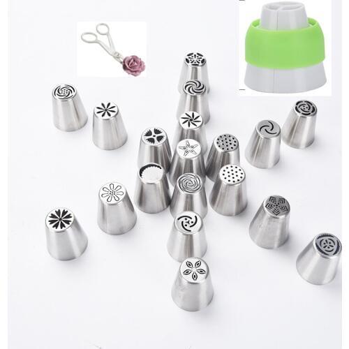 19pcs Russian Tulip Flower Icing Piping Nozzles Tool Set Cake Decoration Tips Baking Tools Move Scissor Adapter