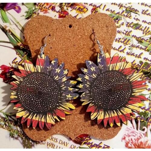 2021 Wholesale Independence Day Flag Sunflower Flower Three-dimensional Sunflower Pattern Earrings