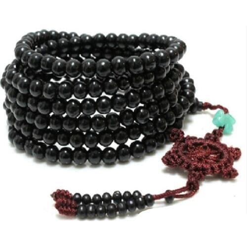 216pcs Black Tibetan Buddhist Prayer Beads Necklace Buddha Mala Sandalwood Knot Wrist Cuff Bracelet Bangle DIY Jewelry 6mm
