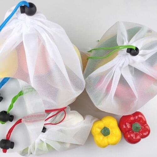12 Pack Reusable Produce Bags Black Rope Mesh Vegetable Fruit Toys Storage Pouch