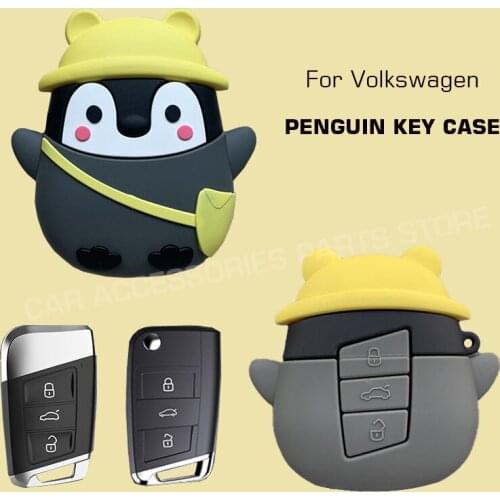 Cute Penguin Car Key Case Cover Bag For Volkswagen VW Golf7 mk7 Seat Ibiza Leon FR 2 Altea Aztec For Skoda Octavi Accessories