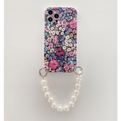 Colorful Daisy Flower Strap Chain Case For iPhone 12 11 Pro XS Max XR X 7 8 Plus Cases Wrist Band Bracelet Floral Cover Coques