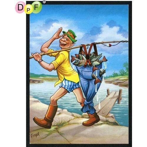 DPF diamond embroidery fisherman diamond painting cross stitch diamond mosaic full square rhinestone home decoration