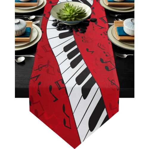 Piano Keys Music Note Red Table Runners Modern Home Kitchen Dining Tablecloths Wedding Party Table Decoration Table Runner
