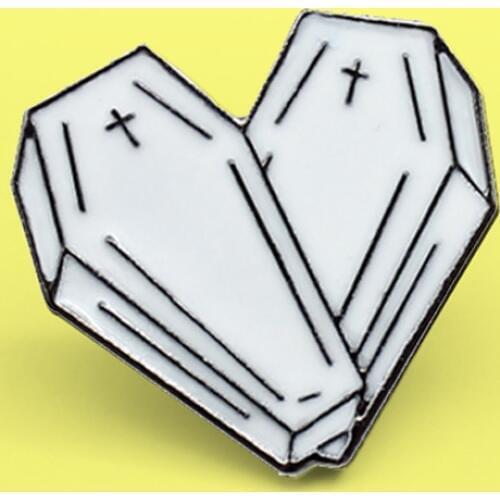 Gothic White Coffin Brooch heart shape Coffin Cross Enamel Pins Brooches Badges Backpack Bags Accessories pins Brosche Bijoux