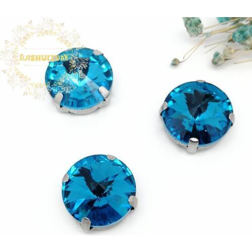 Best-selling Circular Satellite turquoise blue Crystal Glass Sewing Rhinestones Whith Claw DIY Jeans Woman and Wedding Dresses