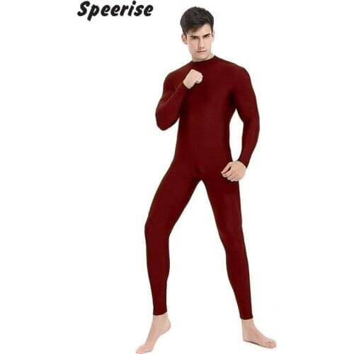 Speerise Mens Adult Unisex Long Sleeve Unitard Ballet Bodysuit Workout One Piece Leotards Catsuit Gymnastics Dance Wear Zippered