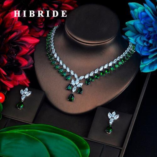 HIBRID Luxury Water Drop Shape Women Jewelry Sets Bridal Accessories Colorful Stone pendientes mujer Jewelry Set Wholesale N-647