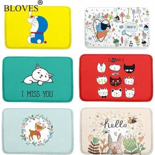 Fresh Cartoon Watercolor Floor Mat For Bathroom Rugs Kids French Velvet Carpet Kitchen Yoga Mat Stair Mats Doormats Alfombras