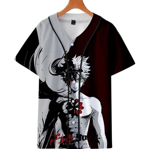 3D print Black Clover Summer New Baseball uniform T-shirt Fashion Hip hop Baseball T shirt Jersey Men Tees Women Y2K Anime Tops
