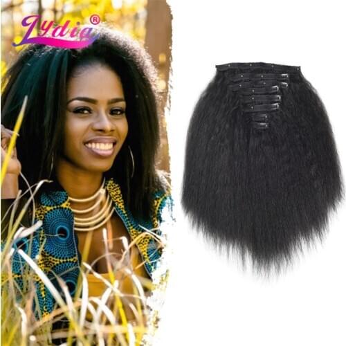 Lydia 8Pcs /Set With18Clips-In Synthetic Kinky Staight Hair Extensions Long Heat Resistant Hair-Pieces16-20 Inches Afro American