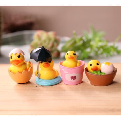 BAIUFOR 4pcs Cartoon Duck Figure Miniature Figurines Fairy Garden Accessories Home Desk Decoration Animal Craft Children Gift