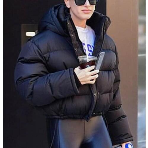 Trendy Winter Women Thick Warm Hooded Short Parkas Black Pu Leather Coats Female Stand Collar Windproof Cotton Jacket Outwear