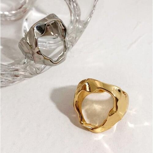 Monlansher Irregular Geometric Hollow Ring Gold Silver Color Metal Open Ring for Women Vintage Statement Aesthetic Rings Jewelry