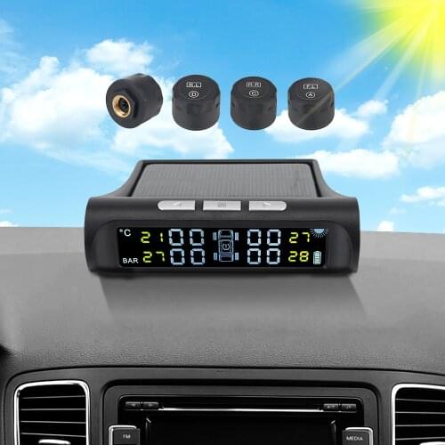 Digital LCD Display Tyre Pressure Monitoring System Car Accessories Tire Diagnostic Kit Solar TPMS with 4 External Sensors
