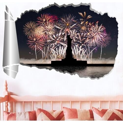 One Piece 3D US Statue of Liberty Broken Wall Stickers Mural Decals Christmas New Year Living Room Bedroom Decoration Paintings