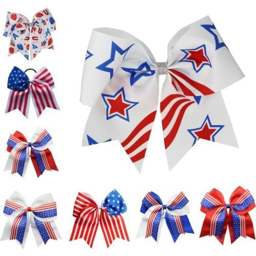 NEW Baby Girl Patriotic 4th of July Independence Day 7inch cheer Bow with Clip elastic band Accessories 20pcs