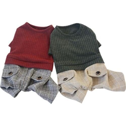 Puppy Plaid clothes Chihuahua casual sportswear pugs pet bodysuit spring and autumn thin medium and small dog clothes