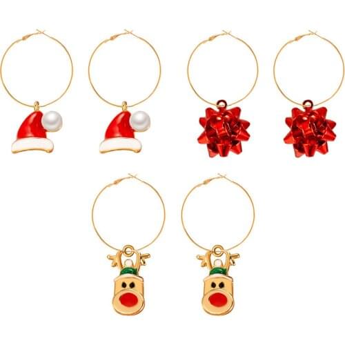 Wholesale Christmas Earrings Three-Piece Set Flowers Christmas Hat Elk Ear Stud Female Holiday Accessories Wholesale