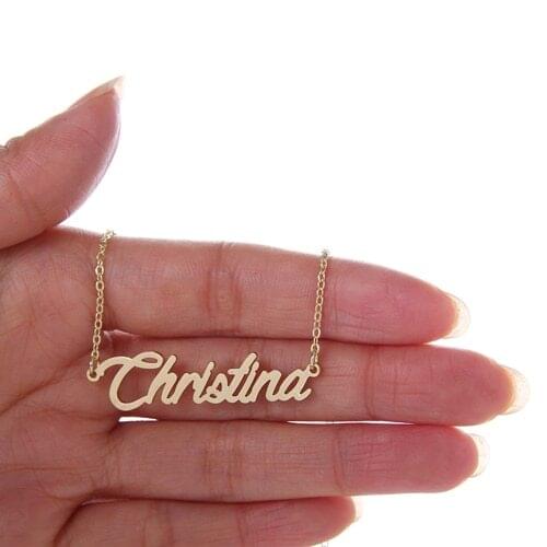 Gold Color Name Christina Nameplate Necklace Women Pendant Stainless Steel Girlfriend Charms Jewelry Gift NL2375