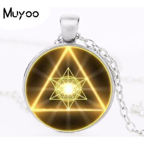 Gold Sacred Geometry Cabochon Glass Tibet Round Chain Pendant Necklace HZ1
