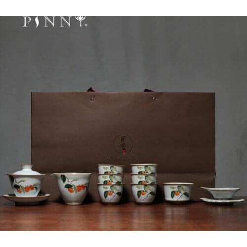 PINNY Kiln Retro Porcelain Kung Fu Tea Set Hand Painted Ceramic Teaware Sets High Quality China Porcelain Pigmented Gaiwan