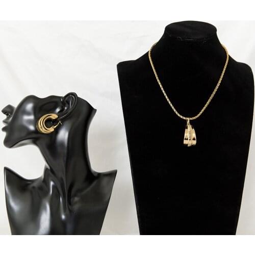 Semicircle Necklae And Earrings Set Gold Color Wedding Gift Pattern Earrings Personality Jewelry