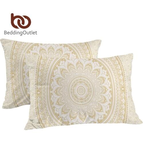 BeddingOutlet Gold Mandala Pillow Case Bohemia Flower Pillow Covers Ethnic Style Pillowcase Boho Home 50x75cm 50x90cm
