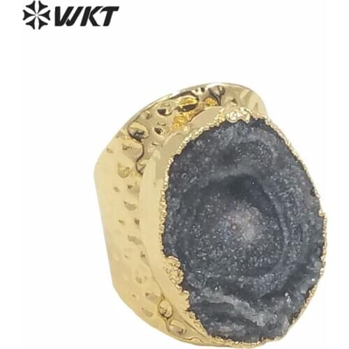 WT-R207 Amazing rings raw druzy at gate cigar band with 24k gold electroplated natural mix stone color wholesale