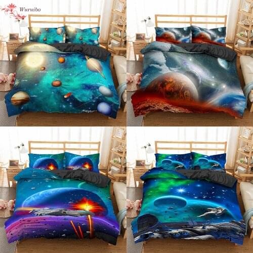 Homesky Luxury Planet Bedding Set Super King Duvet Cover Sets 2/3pcs Space Single Queen Size Cotton Comforter Bed Linens