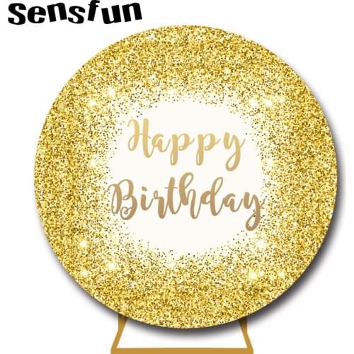 Sensfun Round Circle Photography Background White Shiny Gold Glitter Kids Adult Birthday Party Backdrops For Photo Studio Custom