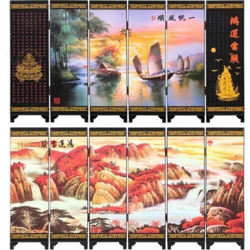 Office Table MINI Folding Screens 6 Joined Panels Decorative Painting Wood Byobu Opportunity Knocks Lucky Strike