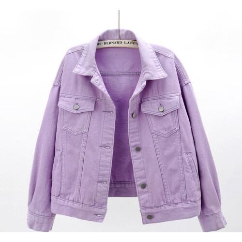 Spring Autumn Denim Jacket Womens White Black Loose Candy colors Coat Female Short Outwear Tops Plus size Casual Jeans Jackets