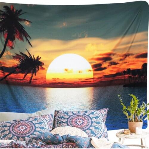 Sunset Printed Sea View Tapestry Wall Hanging Living Room Sofa Background Modern Decoration Beach Towel Picnic Cloth Chic Gift