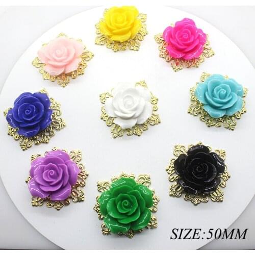 Gold 5Pcs/Set 50MM Rose Flower Flatback Snap Button for Craft DIY Sewing Manualidades Accessories Decorative Resin Flower Button