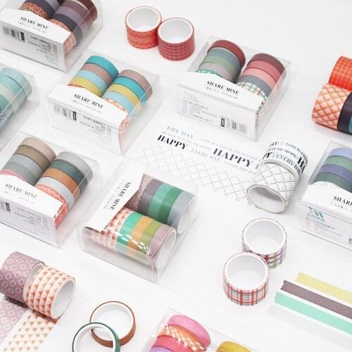 10pcs/set Retro Solid Color Basic Decoration Washi Tape Set DIY Scrapbook Cute Sticker Kawaii Masking Tape School Supplies