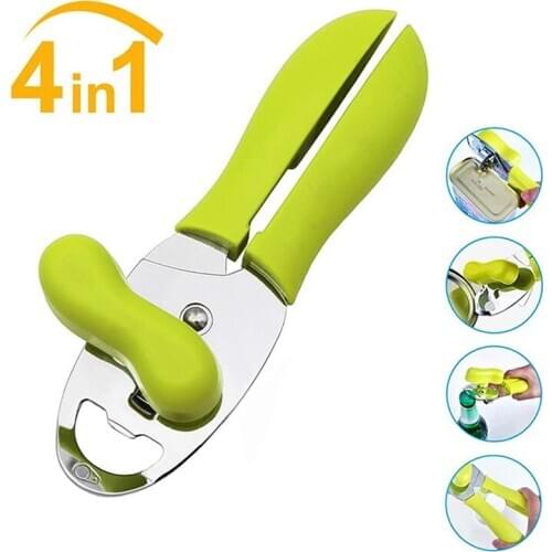 4 in 1 Manual Can Opener Stainless Steel Bottle Opener Multifunction Wine Beer Cap Bottle Opener Kitchen Bar Tools