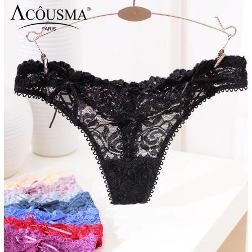 ACOUSMA Sexy G-String Soft Floral Lace Hollow Out Women Underwear Panties Lace Up Female T Back Thongs Seamless 8Colors Optional