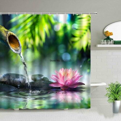 Zen Stone Buddha Flowers Scenery Shower Curtains Creativity Art Bathroom Bath Curtain With Hooks Waterproof Fabric Bathtub Decor