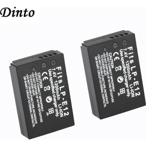 Dinto 2pcs 1200mAh LP-E12 LPE12 LP E12 Rechargeable Digital Camera Battery for Canon EOS M M2 EOS-100D EOS M10 Rebel SL1