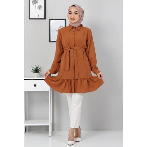 Eteği Volan Detaylı Tunik TSD3311 Taba