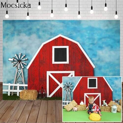 Farm Theme Photography Background Red Barn Barnyard Animals Backdrops Newborn Birthday Cake Smash Party Photocall Photo Studio