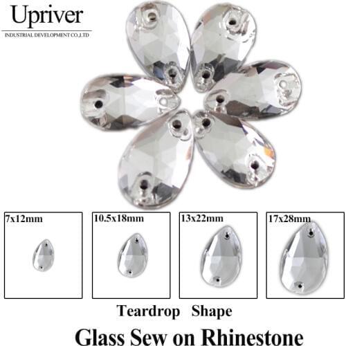 Upriver Wholesale Shiny Flatback Drop Water 2 Holes Crystal Button Crystal Sewing On Rhinestones 7x14mm 10.5x8mm 13x22mm 17x28mm