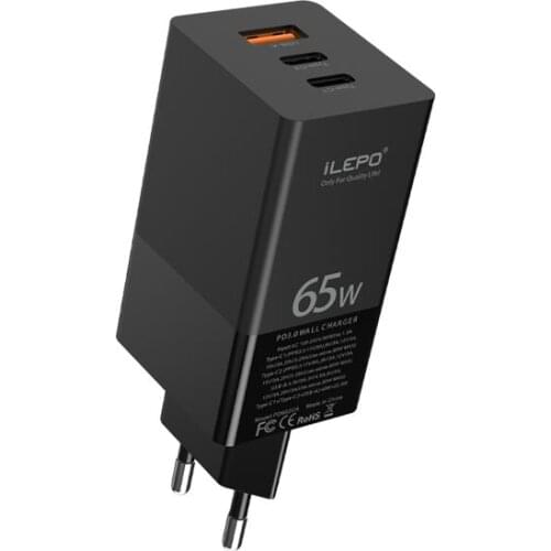 ILEPO GaN 65W Charging Head PD Charger QC 3.0 Fast Charging 3-port Charging Head- EU Plug