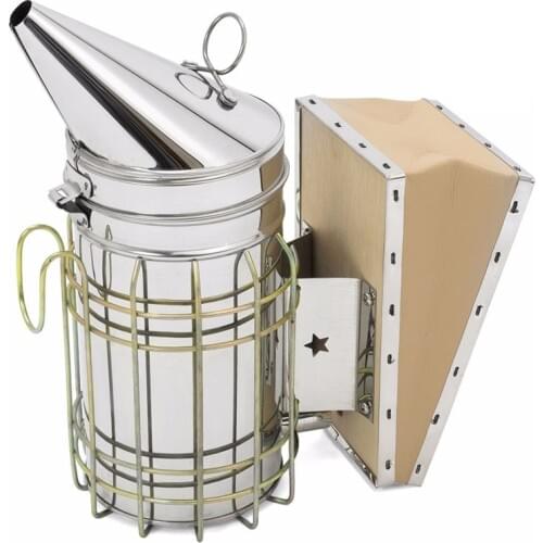 DLKKLB 1 Pc Beekeeping Tool Stainless Steel Bee Hive Smoker Galvanized Iron With Heat Shield Protection Beekeeping Equipment