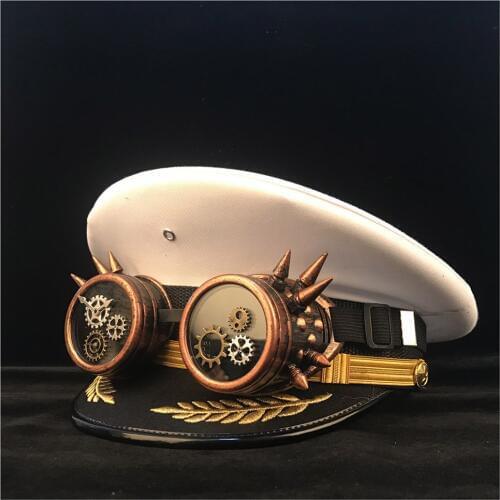 Steampunk Women Men Military Hat Germany Officer Visor Cap Gear Glass Army Hat Cortical Police Cap Cosplay Hat Size S M L XL XXL