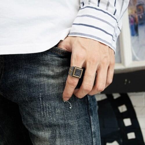 KKCHIC Hot Selling New Accessories Pharaoh Vintage Titanium Steel Rings Diamond Eagle Squart Design Hip-hop Ring For Men