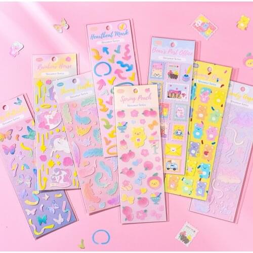Korean Ins Retro Laser Ribbon Stickers DIY Scrapbooking Charm Pink Album Kawaii Stationery Decorative Sticker Aesthetic