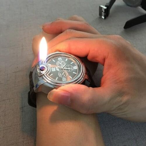 Creative Watch Style Metal Open Flame Lighter Mens Sports Open Flame Watch Lighter Inflatable Adjustable Fmale Encendedor