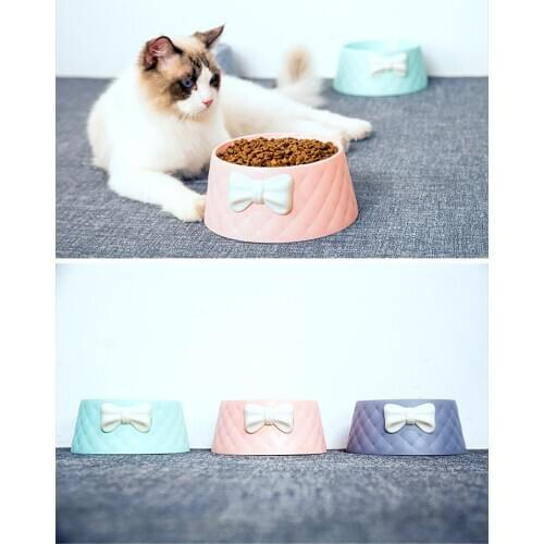 Lovely Bowknot Decor Feeder Pet Dog Feeding Food Bowls Puppy Shock-proof Dish Bowel Prevent Obesity Dogs Supplies Dropshipping